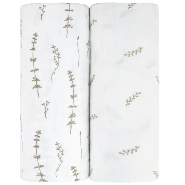 Changing Pad Cover Set I Cradle Sheet Set - FOREST GREY LEAF + FLORAL