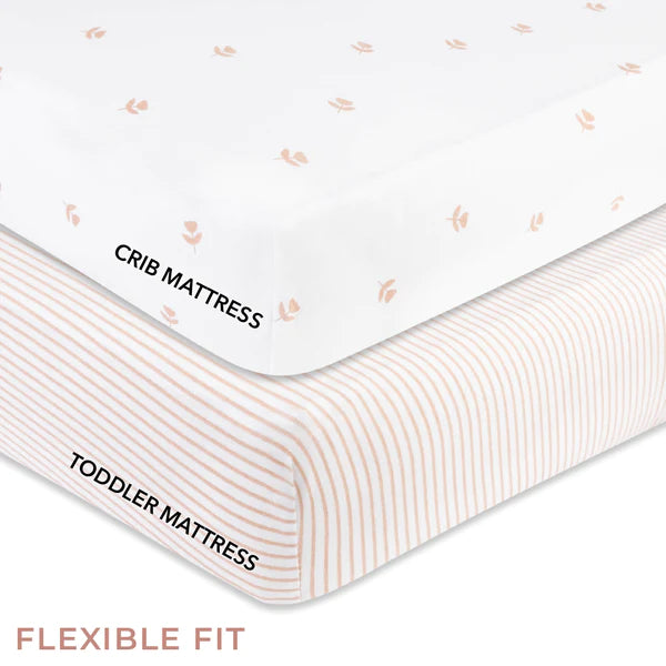 Crib Sheet Set I MAUVE TULIPS + STRIPES