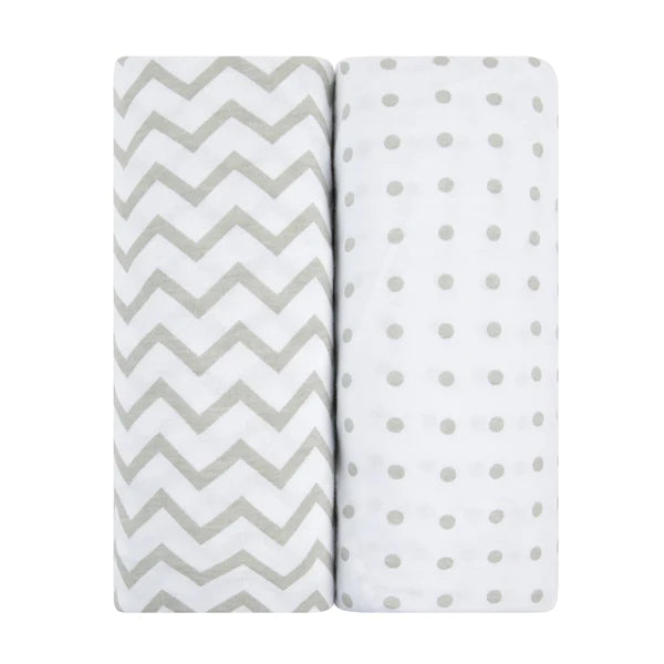 Waterproof Bassinet Sheet I 2 PACK GREY CHEVRON AND POLKA DOTS