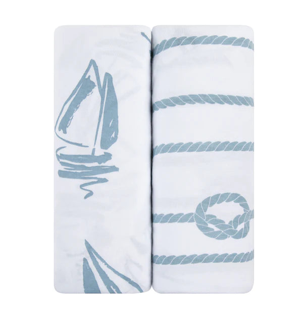 Pack N Play I Portable Crib Sheet Set - BLUE NAUTICAL PRINT