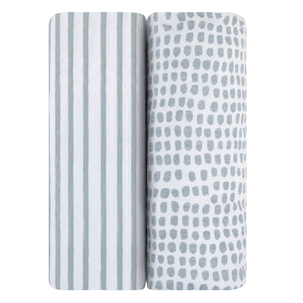 Waterproof Bassinet Sheet Set I MISTY BLUE STRIPES & SPLASH