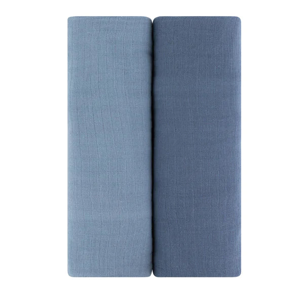 Cotton Muslin Swaddle Blanket - SAPPHIRE BLUE AND INDIGO BLUE - 2 PACK