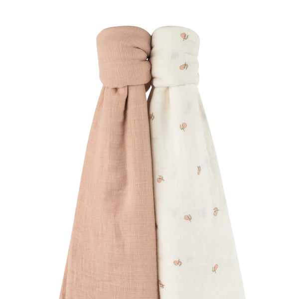 Cotton Muslin Swaddle Blanket - PINK PEAR AND SOLID PINK - 2 PACK