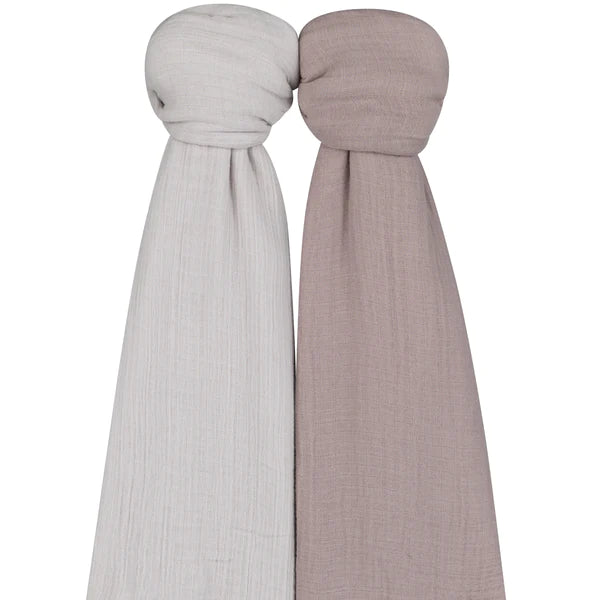 Cotton Muslin Swaddle Blanket - PEBBLE GREY & SIMPLY TAUPE - 2 PACK