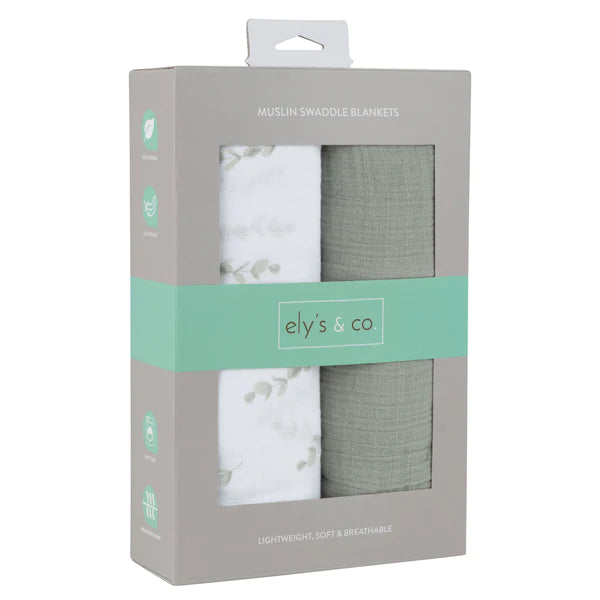 Cotton Muslin Swaddle Blanket - EUCALYPTUS & SAGE - 2 PACK