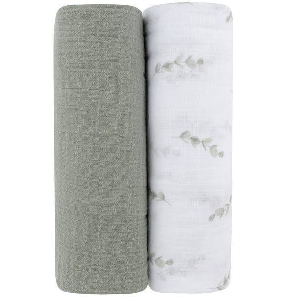 Cotton Muslin Swaddle Blanket - EUCALYPTUS & SAGE - 2 PACK