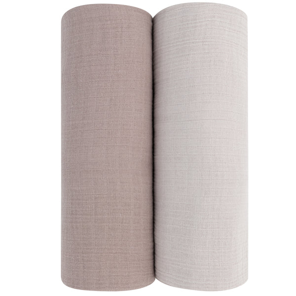 Cotton Muslin Swaddle Blanket - PEBBLE GREY & SIMPLY TAUPE - 2 PACK
