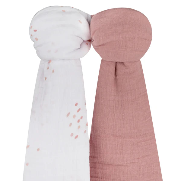 Cotton Muslin Swaddle Blanket - PINK RAINDROPS COLLECTION - 2 PACK