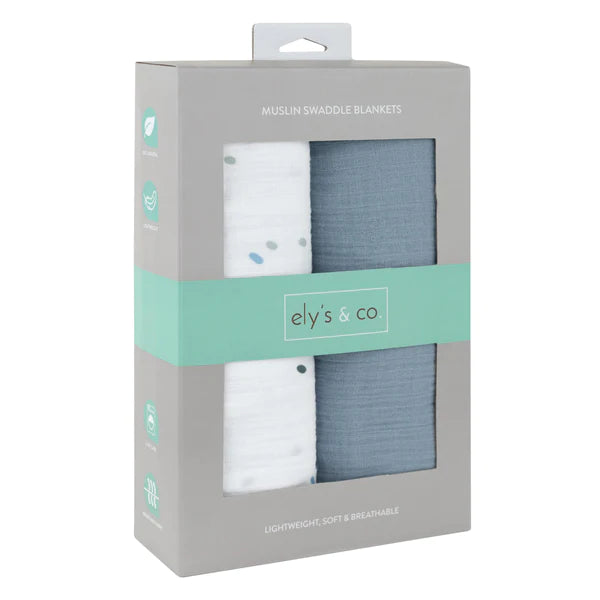 Cotton Muslin Swaddle Blanket - BLUE RAINDROP COLLECTION - 2 PACK