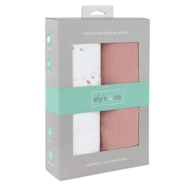 Cotton Muslin Swaddle Blanket - PINK RAINDROPS COLLECTION - 2 PACK