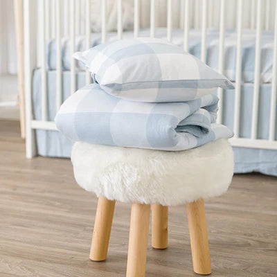 Four Piece Baby Crib Set I DUSTY BLUE GINGHAM DESIGN