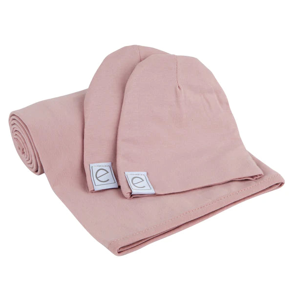Jersey Knit Cotton Swaddle Blanket and Beanie Gift Set - MAUVE LAVENDER