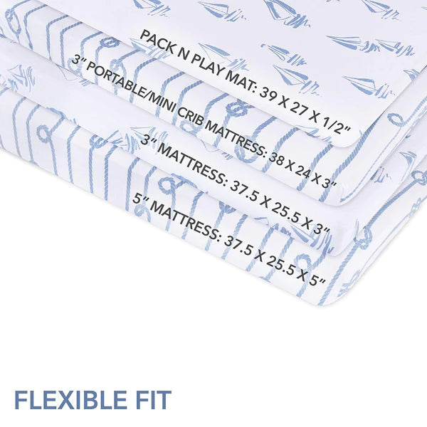 Pack N Play I Portable Crib Sheet Set - BLUE NAUTICAL PRINT