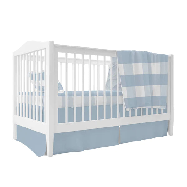 Four Piece Baby Crib Set I DUSTY BLUE GINGHAM DESIGN