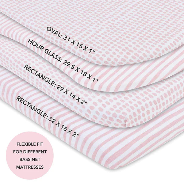 Waterproof Bassinet Sheet Set I MAUVE PINK STRIPES & SPLASH