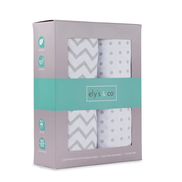 Pack N Play I Portable Crib Sheet Set - GREY CHEVRON AND POLKA DOT