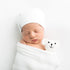 Jersey Knit Cotton Swaddle Blanket and Beanie Gift Set - WHITE