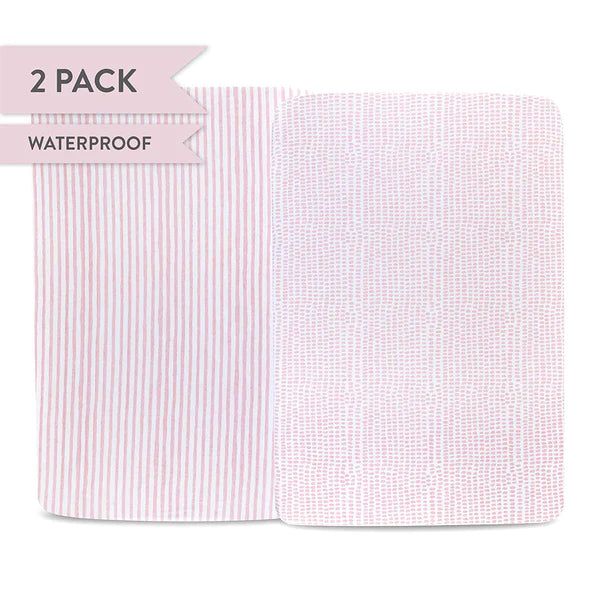 Waterproof Crib Sheet Set - MAUVE PINK STRIPES & SPLASH
