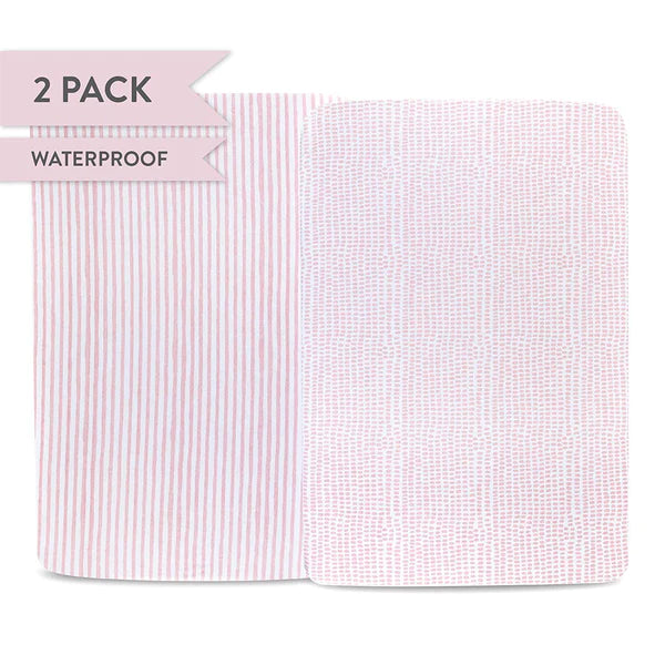 Waterproof Pack N Play / Portable Crib Sheet - MAUVE PINK STRIPES & SPLASH