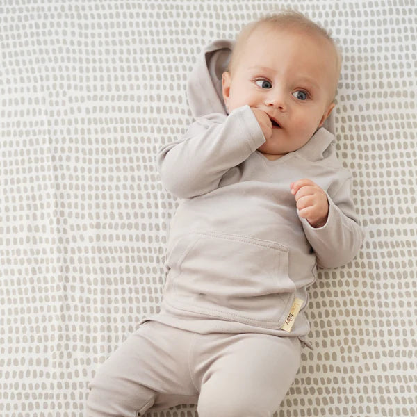 Waterproof Pack N Play / Portable Crib Sheet Set - TAUPE STRIPES & SPLASH