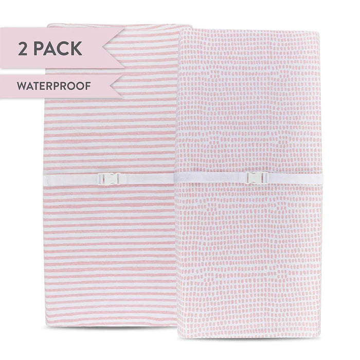 Waterproof Changing Pad Cover / Cradle Sheets Set I MAUVE PINK STRIPES & SPLASH