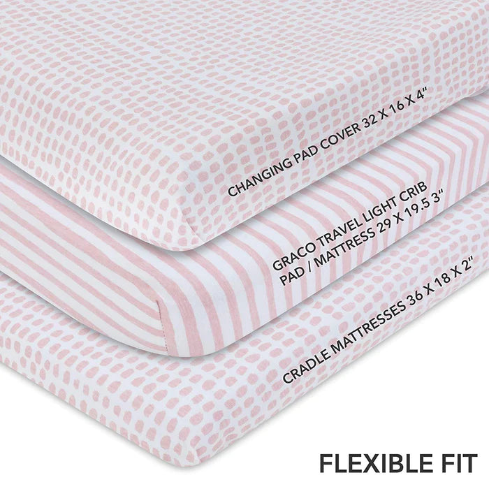 Waterproof Changing Pad Cover / Cradle Sheets Set I MAUVE PINK STRIPES & SPLASH