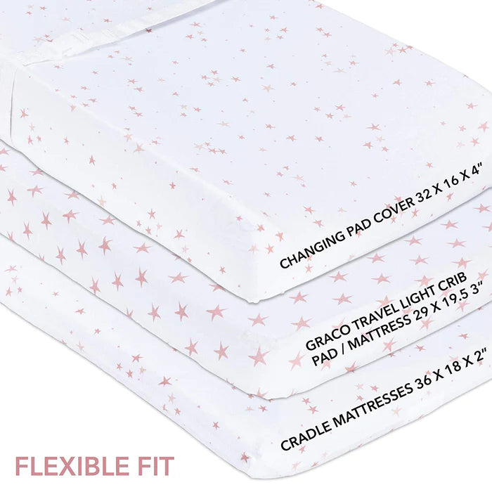 Changing Pad Cover / Cradle Sheet Set I MAUVE PINK STARS