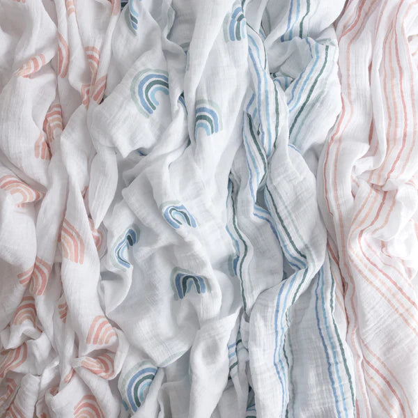 Cotton Muslin Swaddle Blanket - DUSTY PINK RAINBOW COLLECTION - 2 PACK