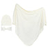 Jersey Knit Cotton Swaddle Blanket , Beanie & Headband Gift Set - IVORY